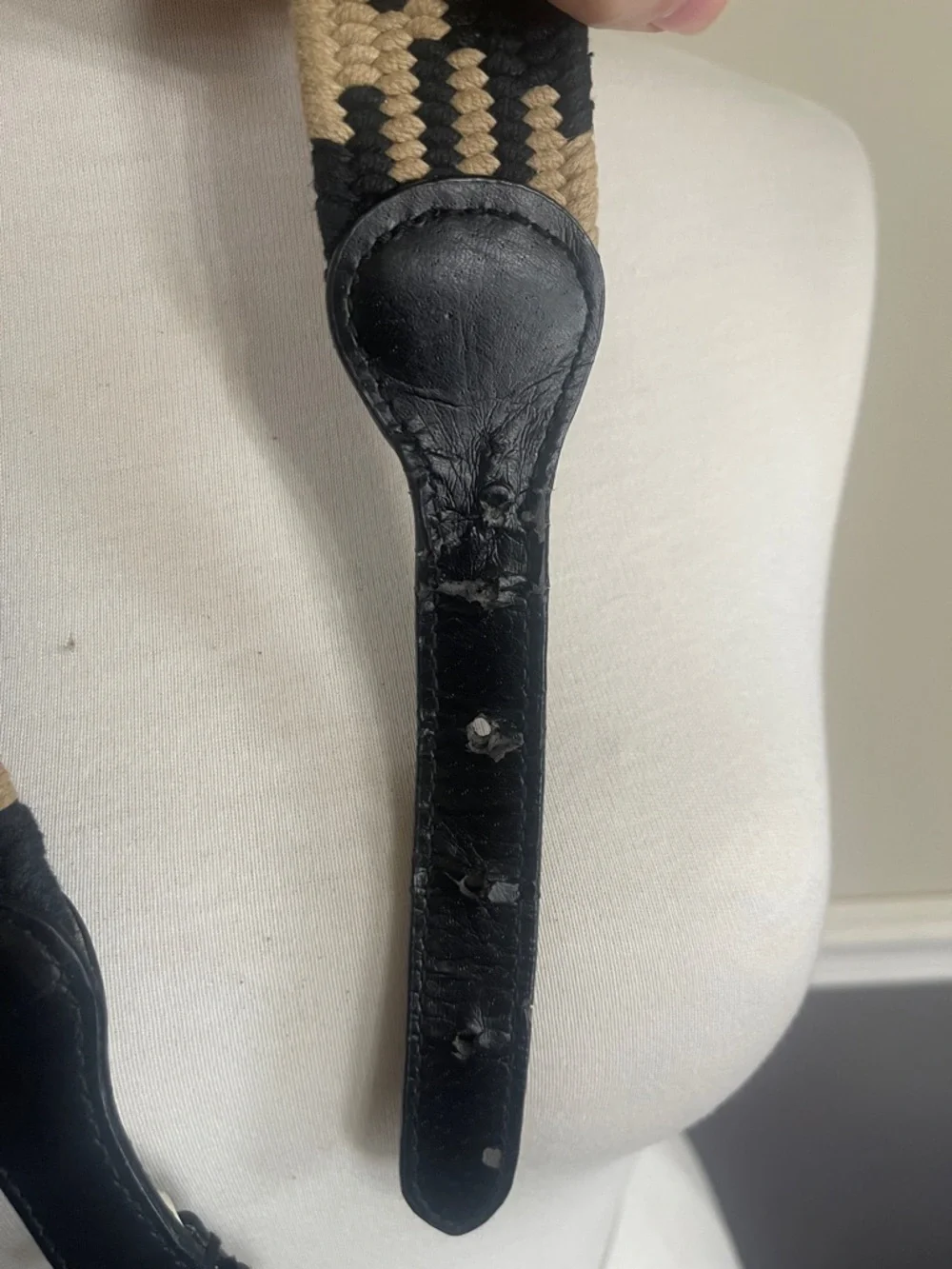 Black and Beige Woven Patterned Waist Belt